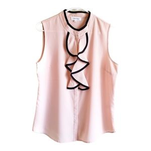 Calvin Klein Sleeveless Piped-Ruffle Pink Black Blouse Plus Size 3X